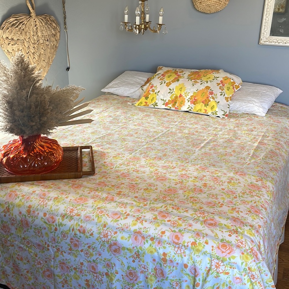 Vintage JC Penny’s Penn Prest Floral Flat Double Sheet